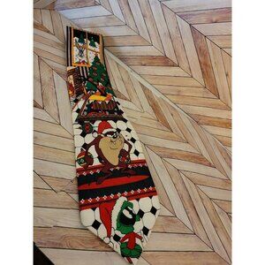 Vtg 1995 Looney Tunes Christmas NeckTie Marvin Martian Taz Bugs Bunny Daffy Duck